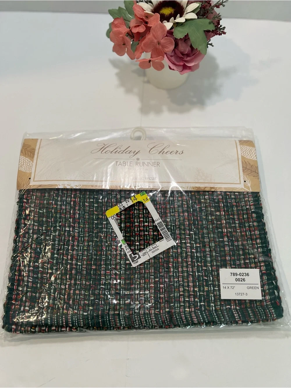 Holiday Cheers Table Runner with Green with Red and White Accents - Sz 14